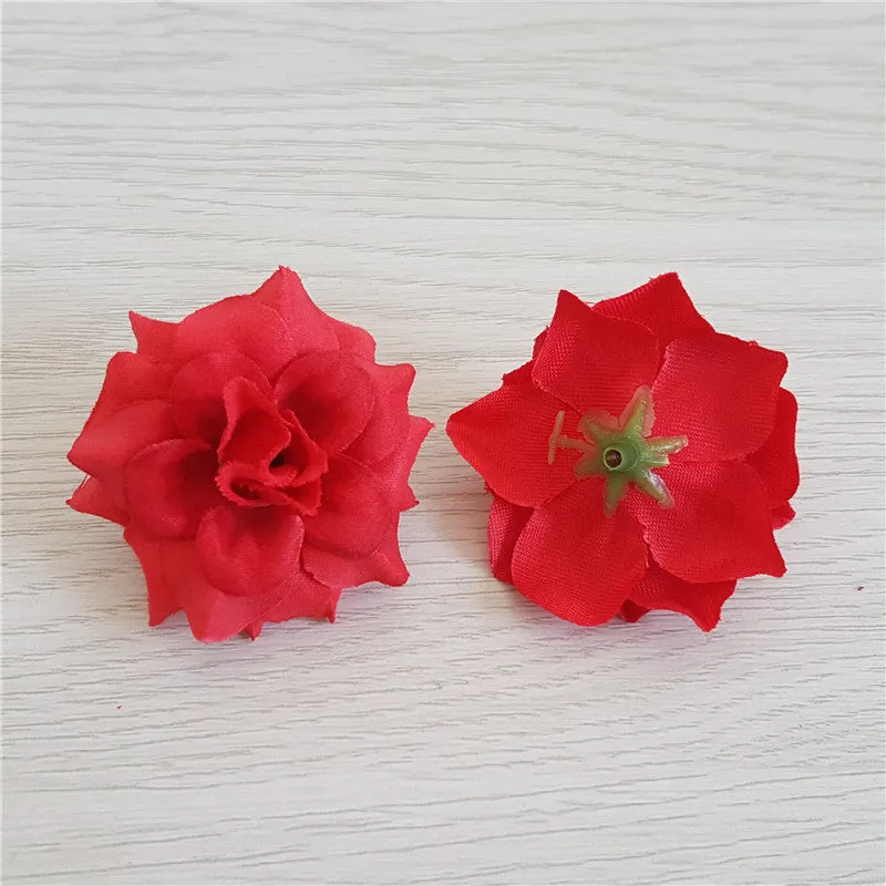 Small Silk Roses Flowers in Bulk Flocking Flowers 100 pcs for Hairpins Crafts