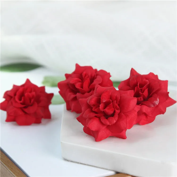 Small Silk Roses Flowers in Bulk Flocking Flowers 100 pcs for Hairpins Crafts