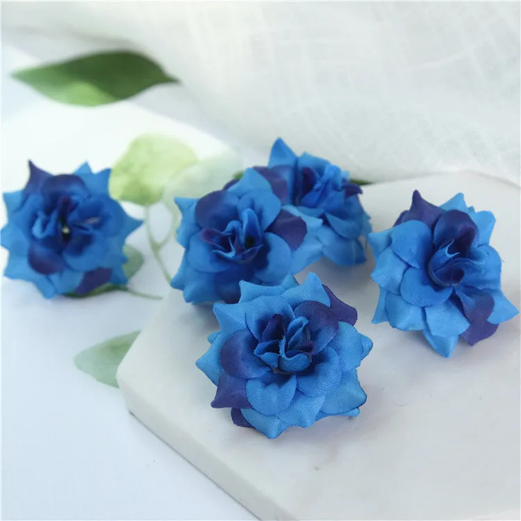 Small Silk Roses Flowers in Bulk Flocking Flowers 100 pcs for Hairpins Crafts