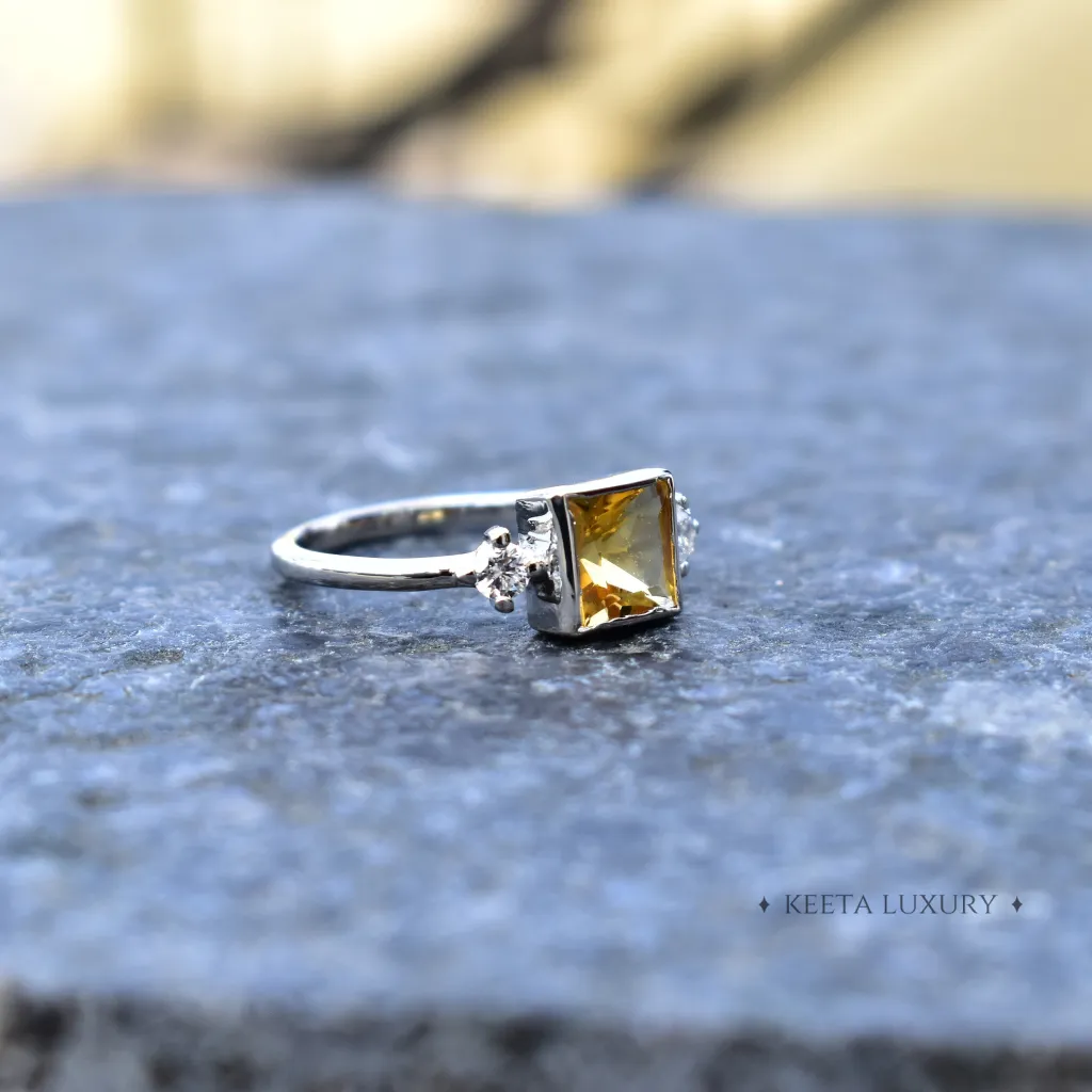 Solitaire Square - Citrine Ring