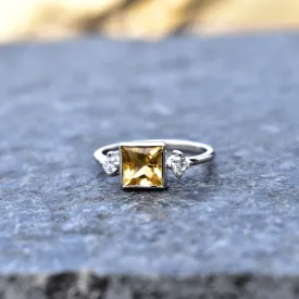 Solitaire Square - Citrine Ring