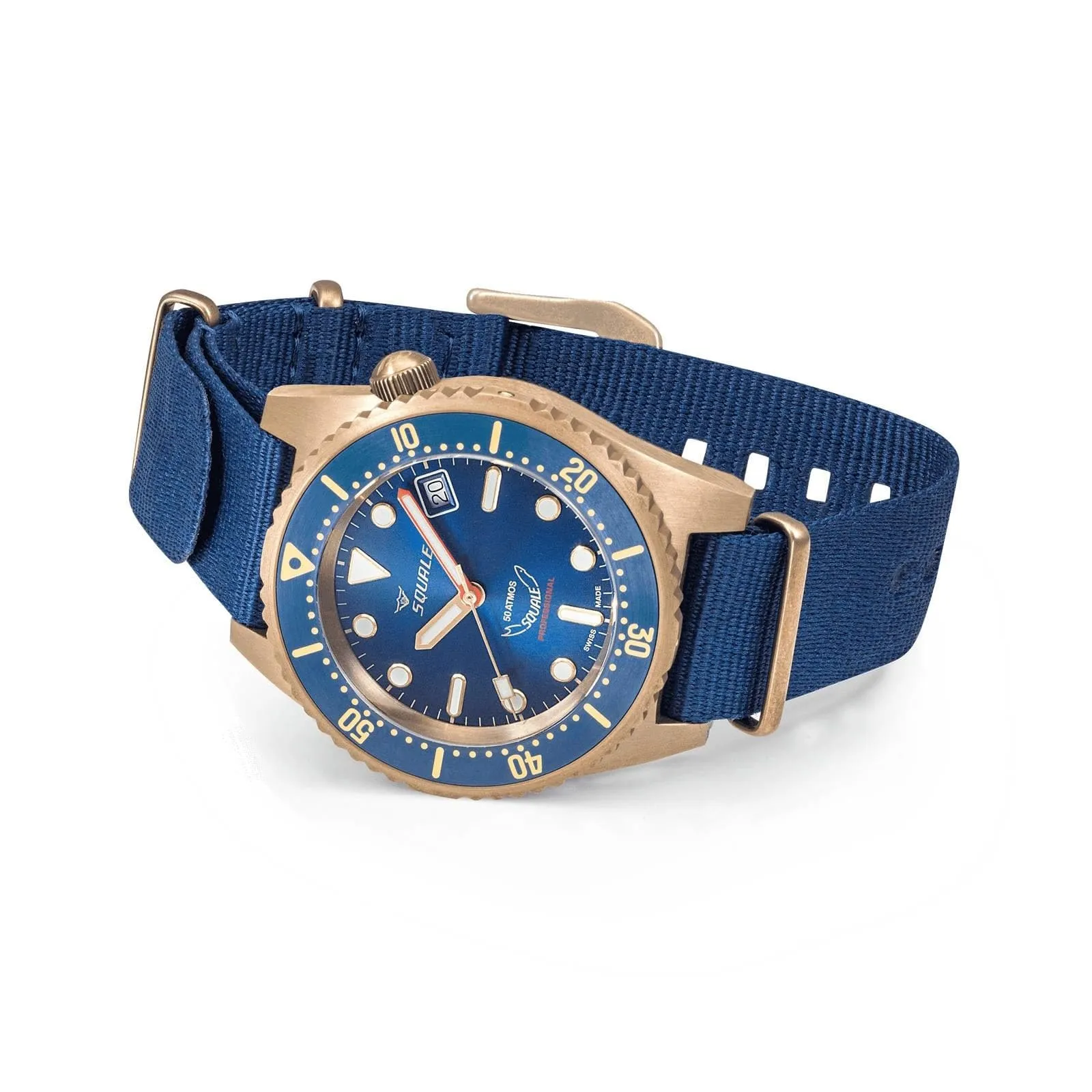 Squale 1521 Swiss Made Bronze Diver's Watch - Blue Sunray Dial - Nylon and Leather Straps