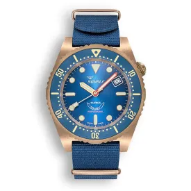 Squale 1521 Swiss Made Bronze Diver's Watch - Blue Sunray Dial - Nylon and Leather Straps