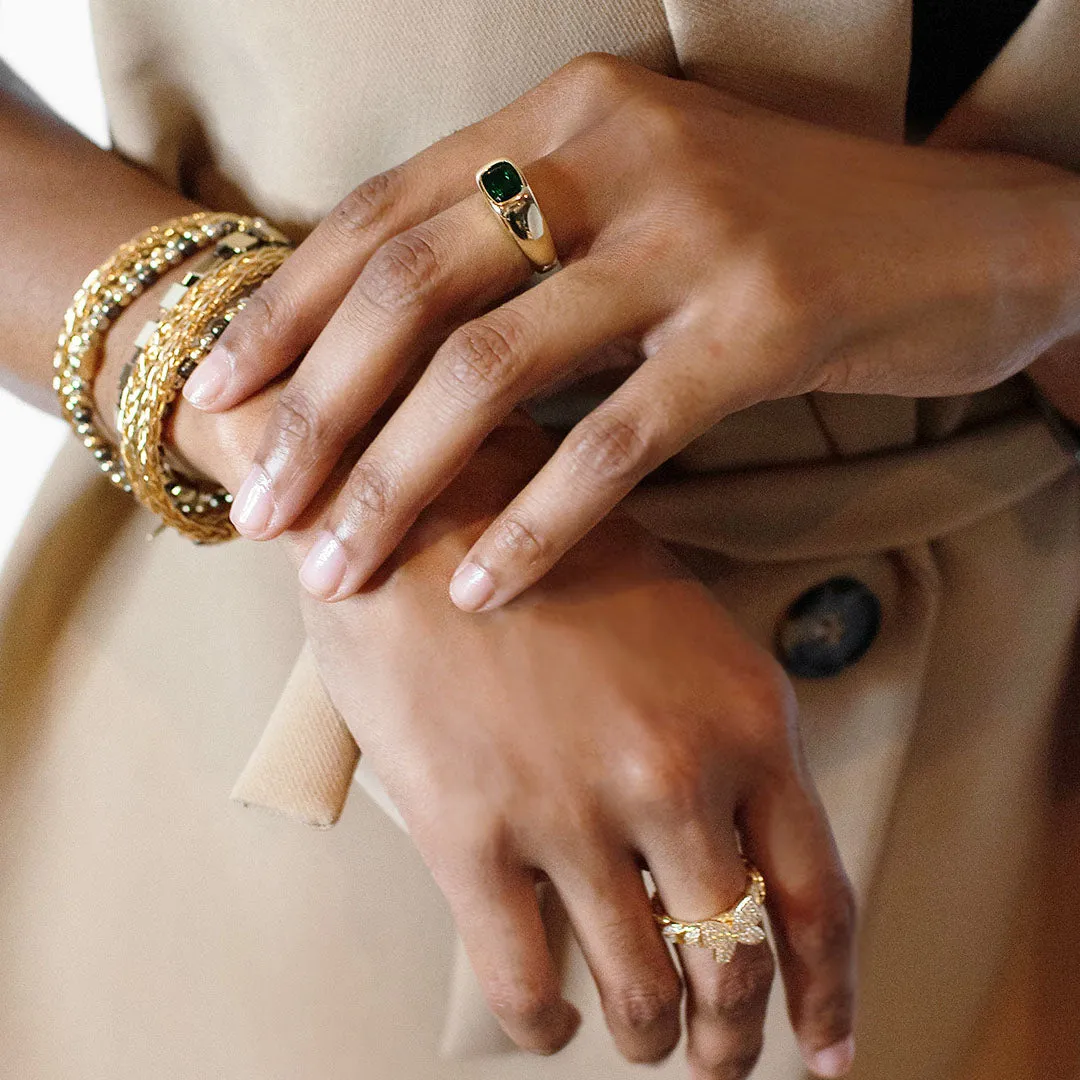 sterling signet ring with crystal stone