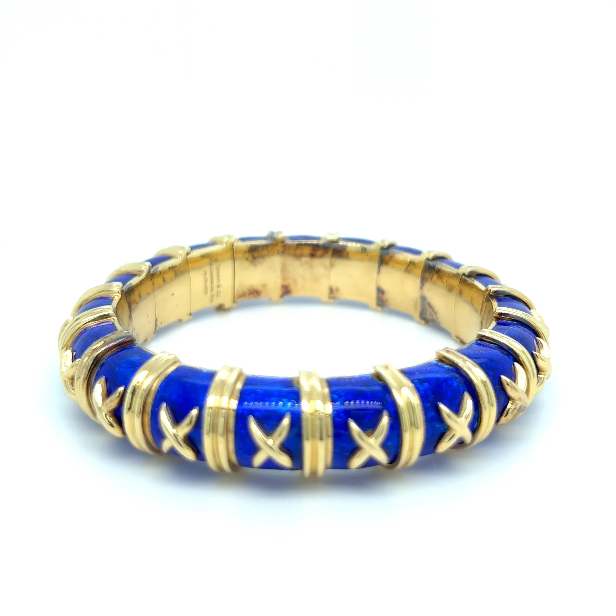 Tiffany & Co. Jean Schlumberger Croisillon Gold and Blue Enamel Bangle Bracelet 2