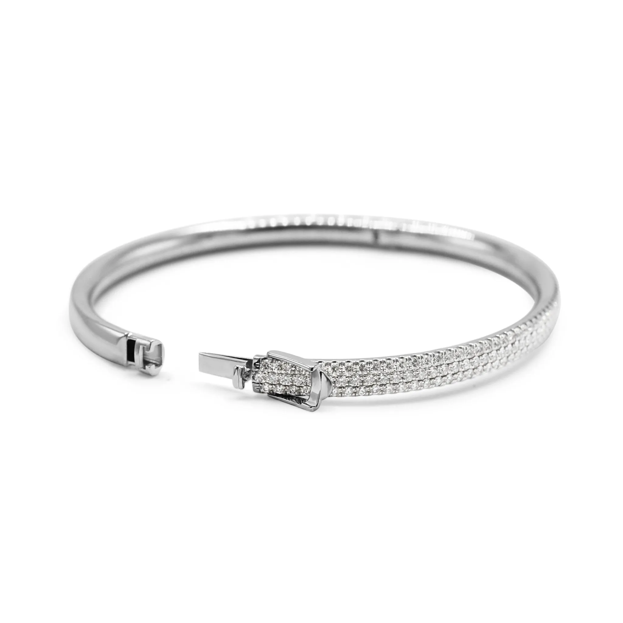 Tiffany Metro Three Row Hinged Diamond Bangle - 18ct White Gold