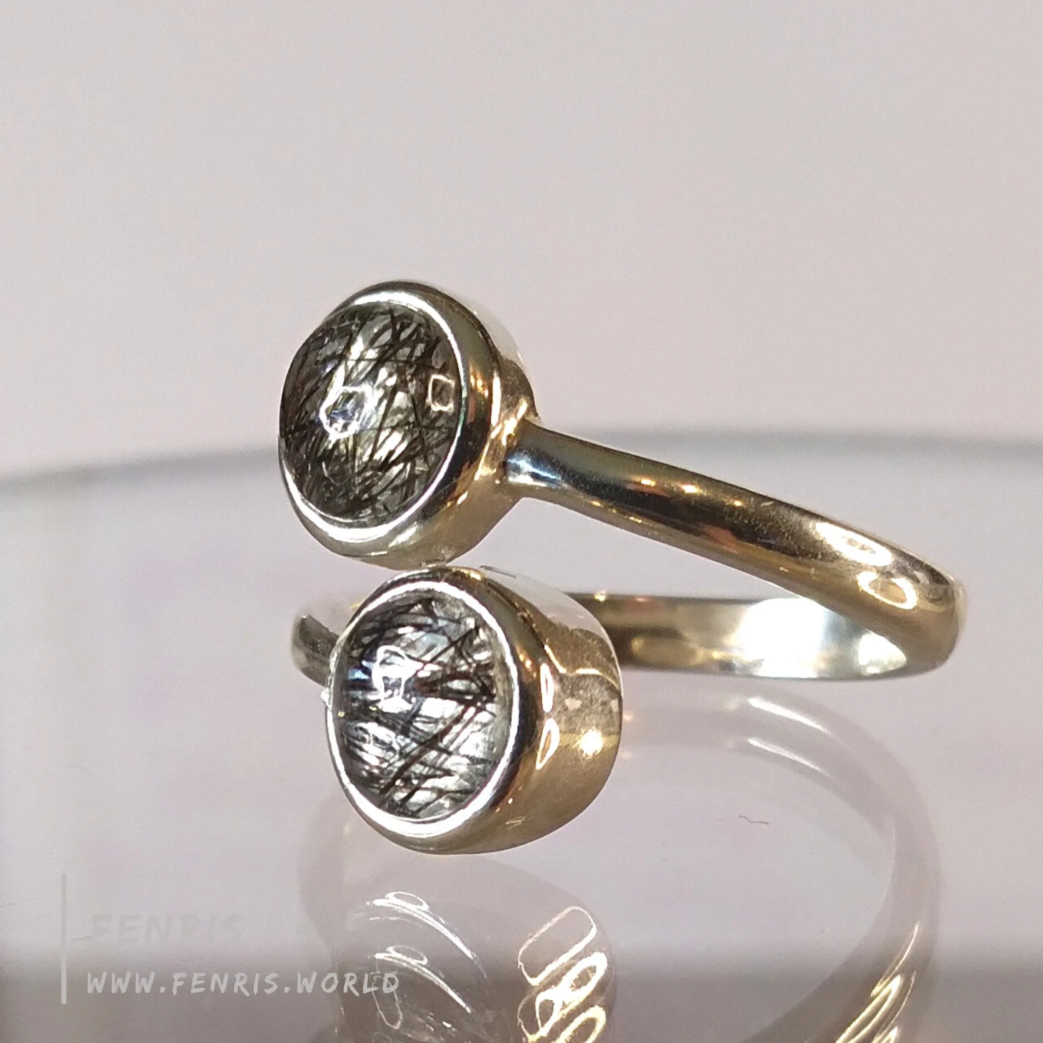 Tourmalinated Quartz 925 Sterling Silver Wrap Ring - Fenris