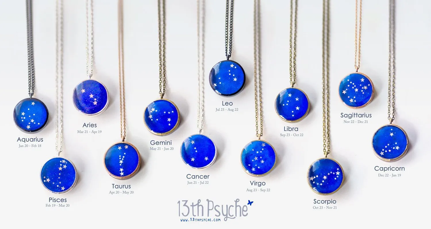 Zodiac jewelry, Pisces constellation necklace